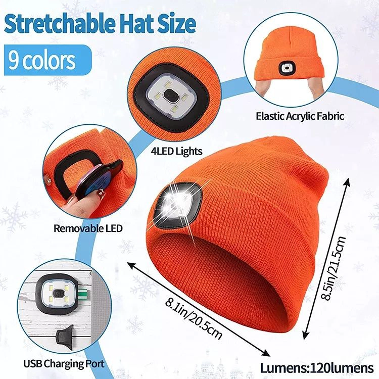 CARGADOR GORRO CON LINTERNA LED 3 MODOS RECARGABLE1200MAH NARANJO - 3