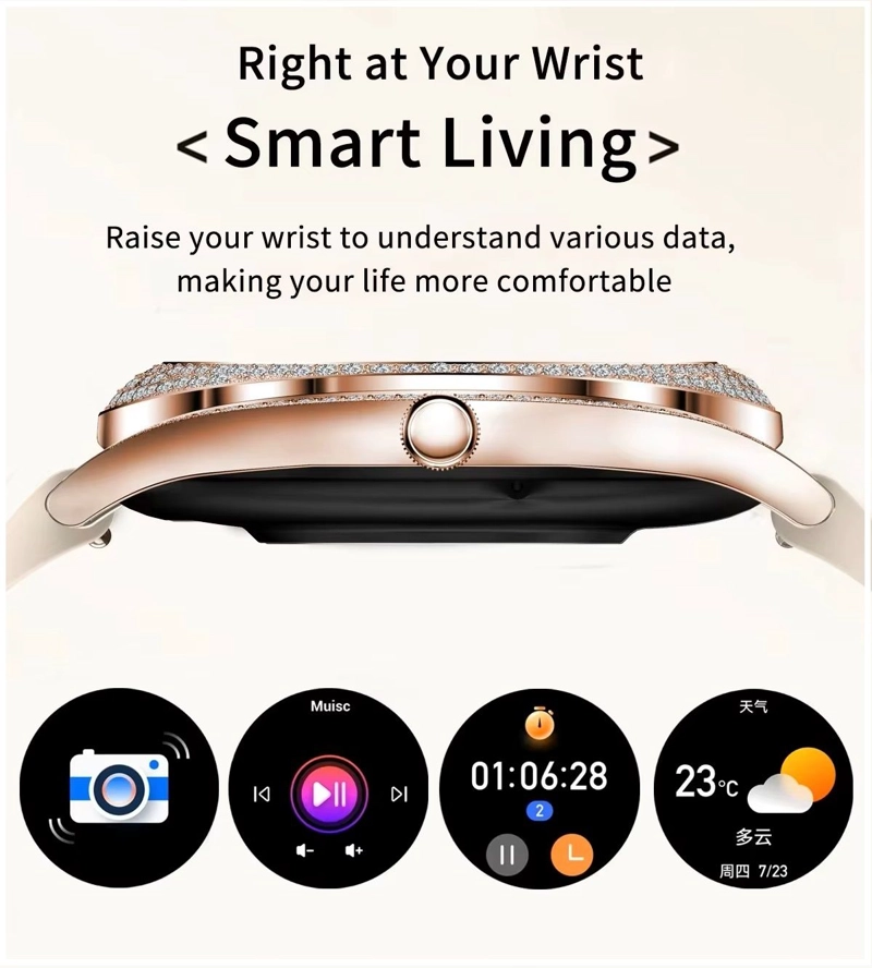 SMARTWATCH DEPORTIVO MUJER PANTALLA AMOLED 1.28 DETALLES EN DIAMANTES - 6