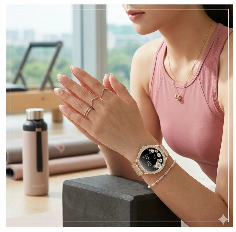 SMARTWATCH ELEGANTE MUJER BLUETOOTH MONITOR DE SALUD MULTIDEPORTE CORREA METALICA Y CORREA SILICONA - 2