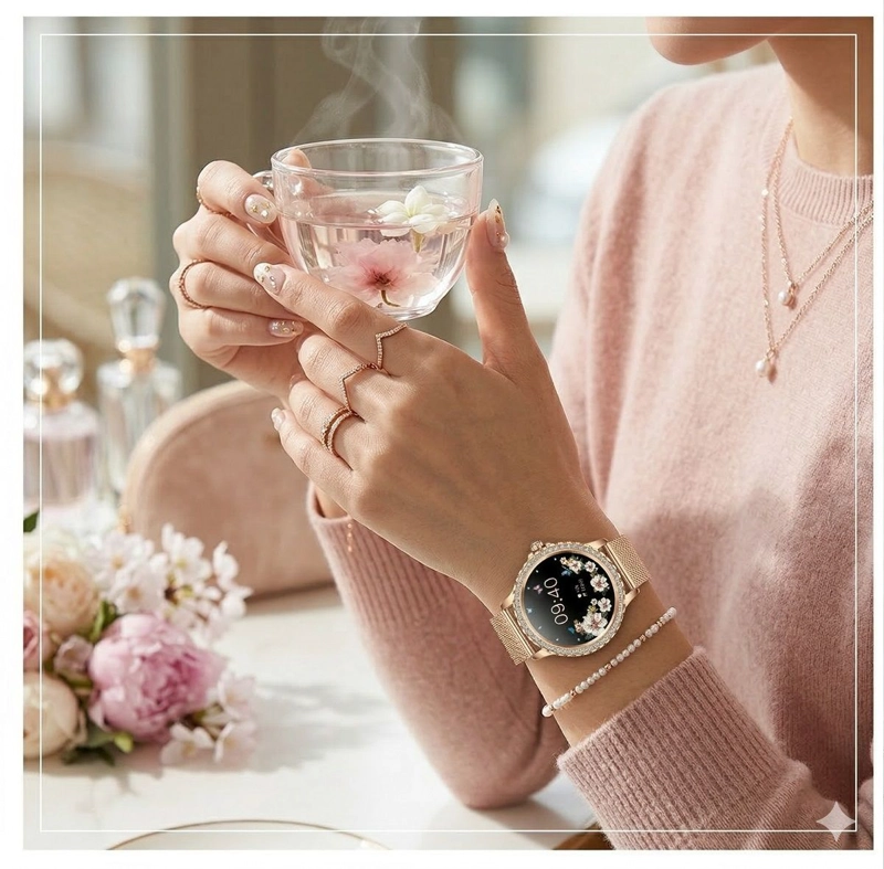 SMARTWATCH ELEGANTE MUJER BLUETOOTH MONITOR DE SALUD MULTIDEPORTE CORREA METALICA Y CORREA SILICONA - 3