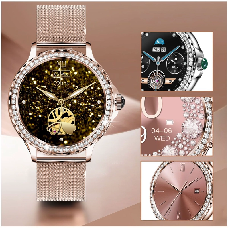 SMARTWATCH ELEGANTE MUJER BLUETOOTH MONITOR DE SALUD MULTIDEPORTE CORREA METALICA Y CORREA SILICONA - 6