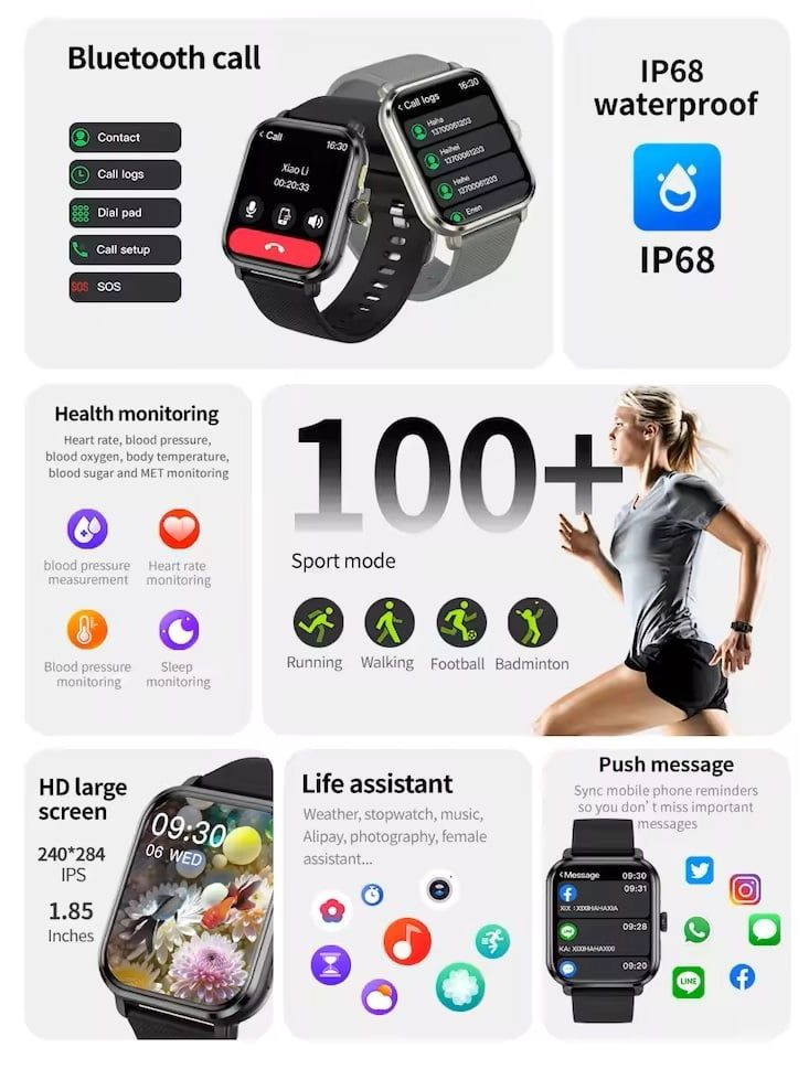 RELOJ INTELIGENTE LLAMADAS BT RASTREADOR DE ACTIVIDAD FISICA IP68 - 6