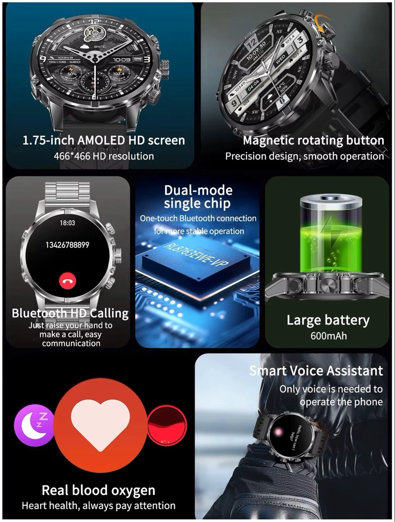 SMARTWATCH DEPORTIVO TACTICO AMOLED BATERIA 600MAH SALUD Y DEPORTE - 3