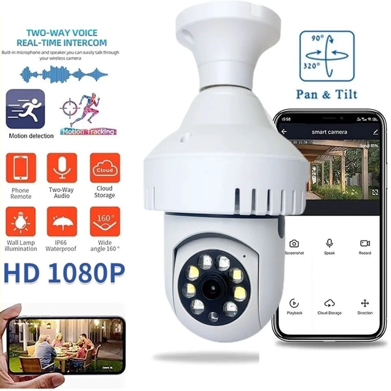 CAMARA IP 360° AMPOLLETA MOTORIZADA FULL HD DETECTOR DE HUMO ALARMA - 4