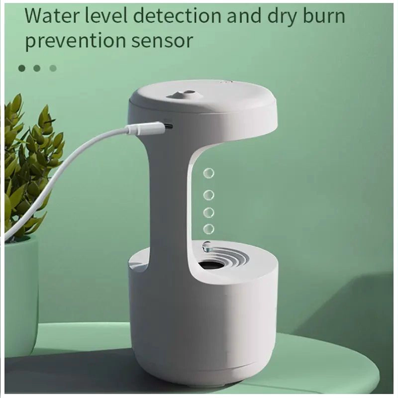 HUMIDIFICADOR ANTIGRAVEDAD GOTA AGUA RECARGABLE CON RELOJ LUZ CALIDA - 3