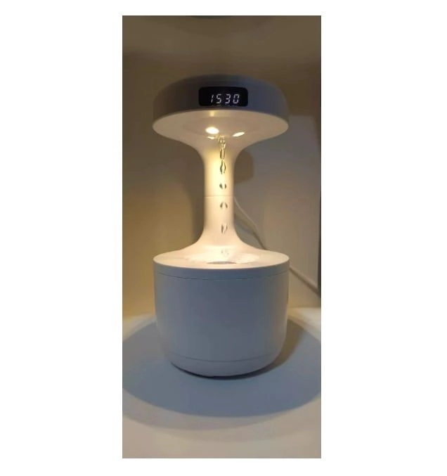 HUMIDIFICADOR ANTIGRAVEDAD GOTA AGUA RECARGABLE CON RELOJ LUZ CALIDA - 5