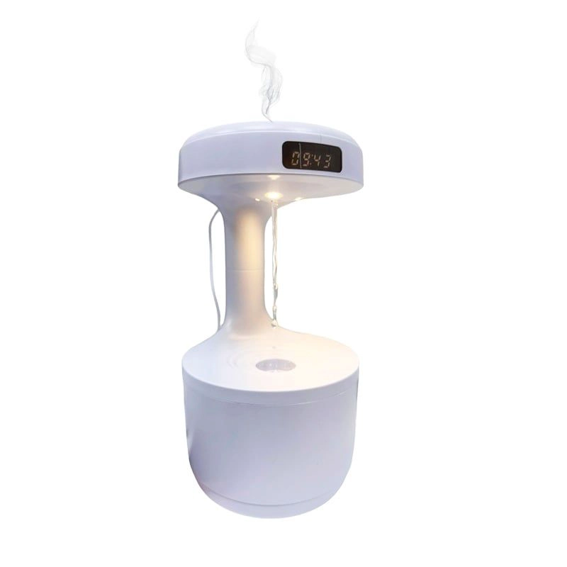 HUMIDIFICADOR ANTIGRAVEDAD GOTA AGUA RECARGABLE CON RELOJ LUZ CALIDA - 6