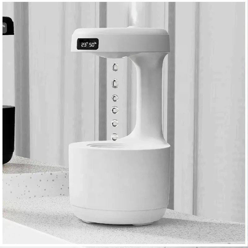 HUMIDIFICADOR ANTIGRAVEDAD GOTA AGUA RECARGABLE CON RELOJ LUZ CALIDA - 7