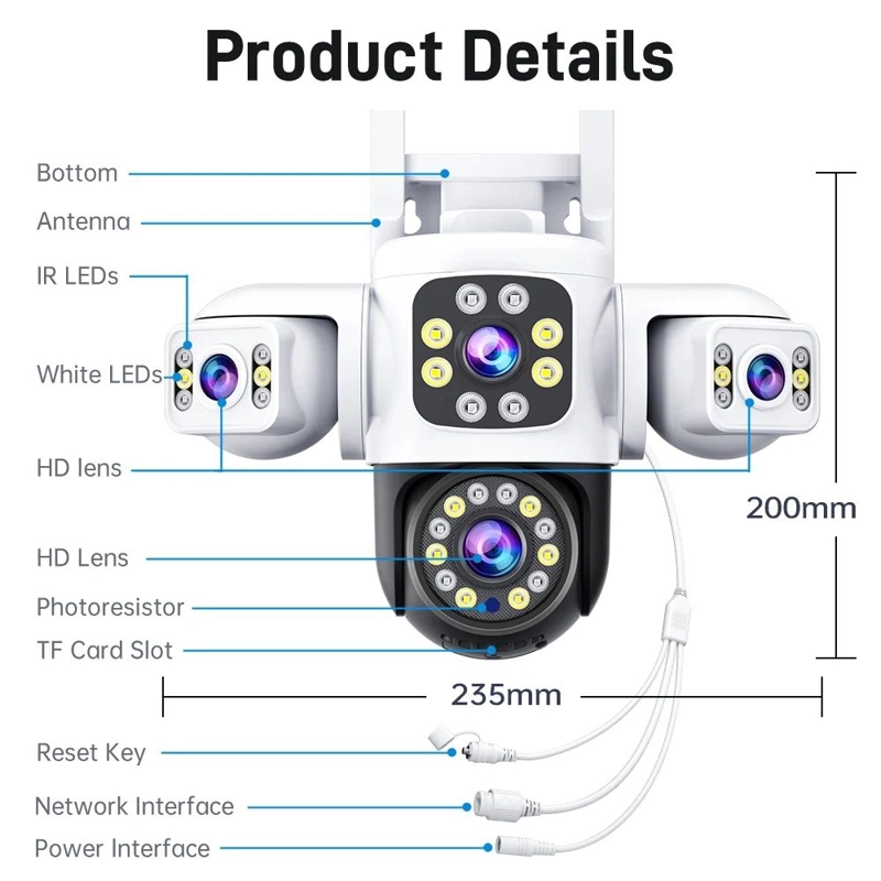 CAMARA DE SEGURIDAD TRIPLE LENTE VISION NOCTURNA AUDIO BIDIRECCIONAL - 6
