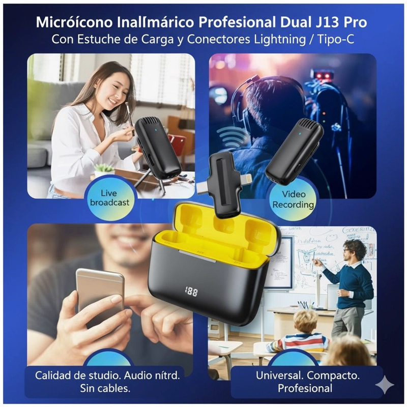 MICROFONO INALAMBRICO 2 EN 1 CON ESTUCHE DIGITAL CANCELACION DE RUIDO Y CONECTORES LIGHTNING / USB-C - 1
