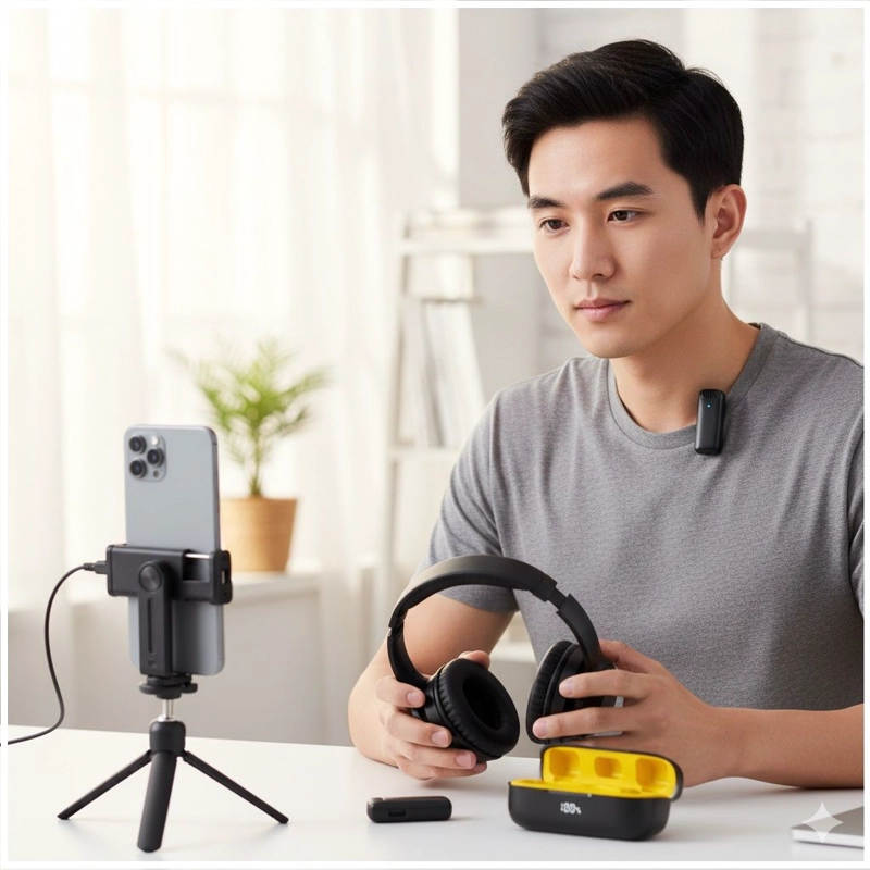 MICROFONO INALAMBRICO 2 EN 1 CON ESTUCHE DIGITAL CANCELACION DE RUIDO Y CONECTORES LIGHTNING / USB-C - 5