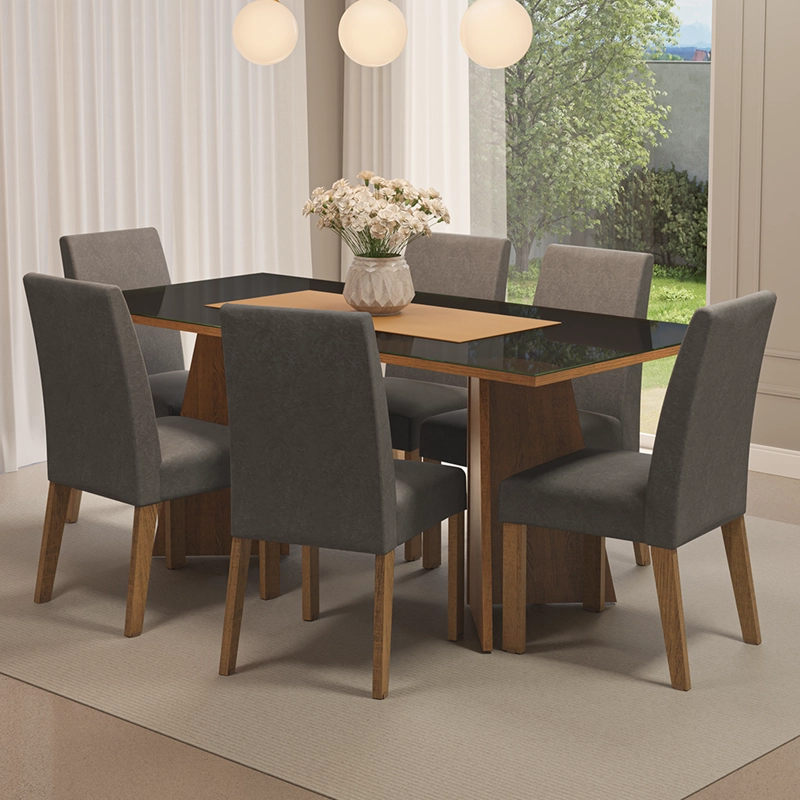 JUEGO DE COMEDOR MADESA VALERIE MARRON/NEGRO/SILVER - 1