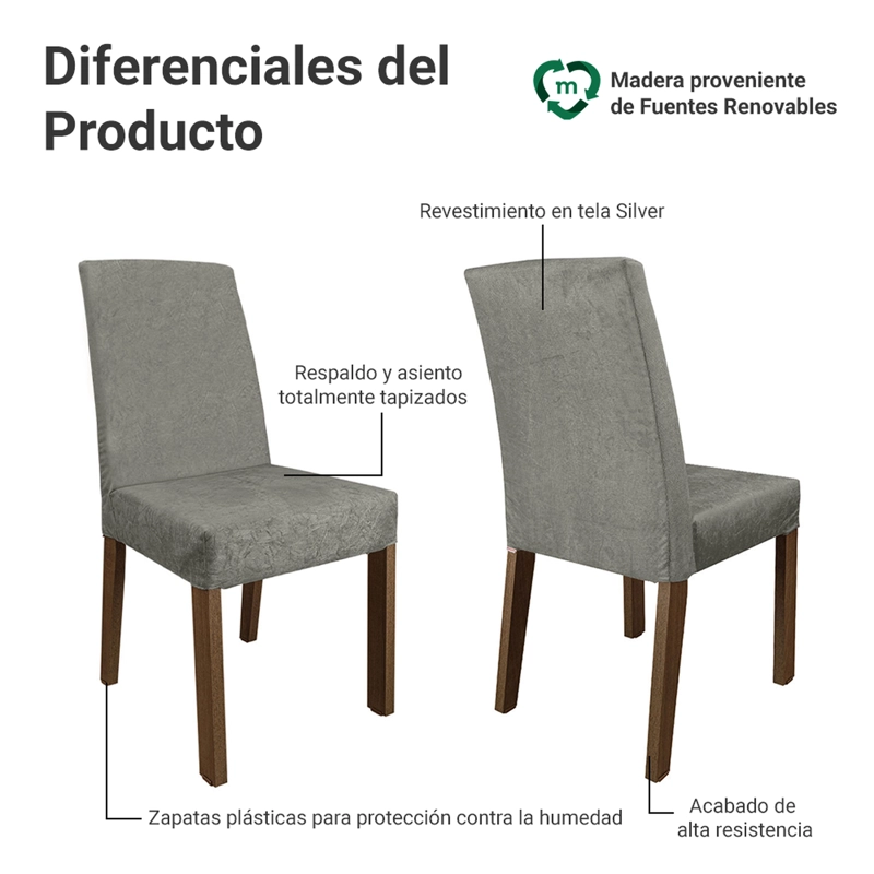 JUEGO DE COMEDOR MADESA VALERIE MARRON/NEGRO/SILVER - 5