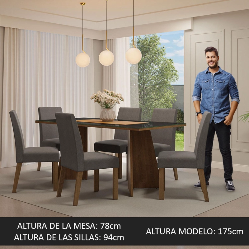 JUEGO DE COMEDOR MADESA VALERIE MARRON/NEGRO/SILVER - 6
