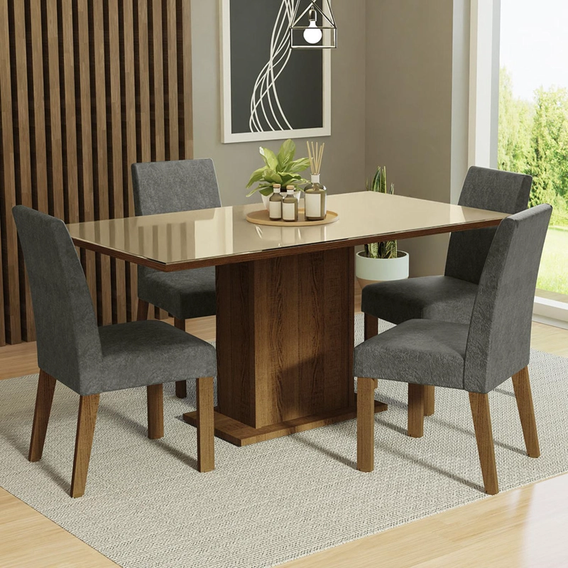 JUEGO DE COMEDOR MADESA AVRIL CON 4 SILLAS MARRON/CREMA/SILVER