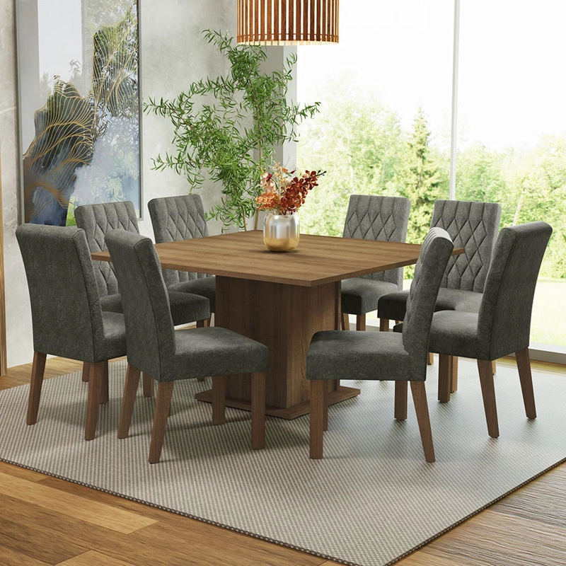 JUEGO DE COMEDOR MADESA LEILA CON 8 SILLAS MARRON/SILVER - 1