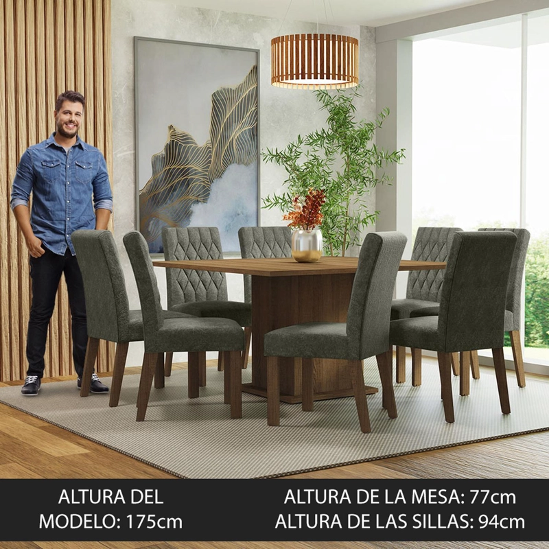JUEGO DE COMEDOR MADESA LEILA CON 8 SILLAS MARRON/SILVER - 5