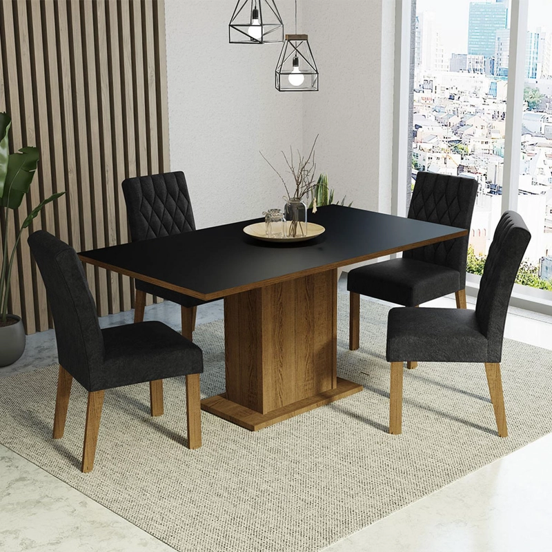 JUEGO DE COMEDOR MADESA CINDY CON 4 SILLAS MARRON/NEGRO/OXFORD