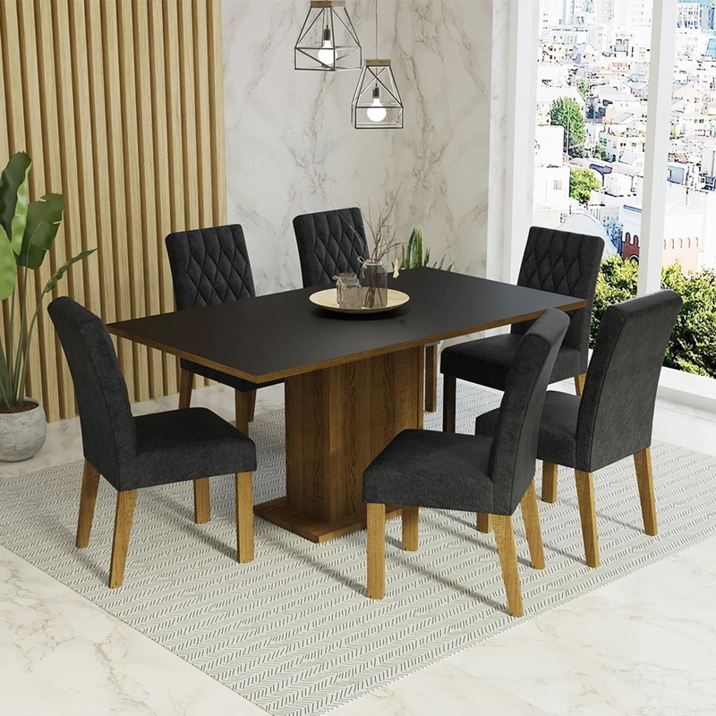 JUEGO DE COMEDOR MADESA HANNA CON 6 SILLAS MARRON/NEGRO/OXFORD - 1