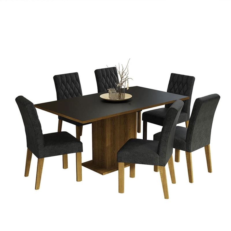 JUEGO DE COMEDOR MADESA HANNA CON 6 SILLAS MARRON/NEGRO/OXFORD - 2