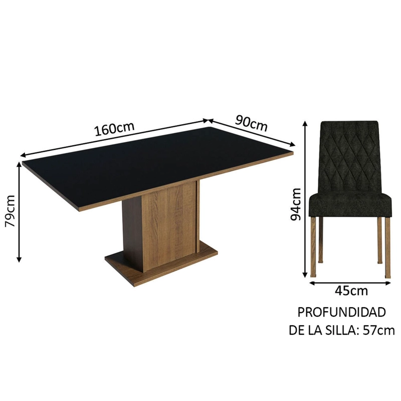 JUEGO DE COMEDOR MADESA HANNA CON 6 SILLAS MARRON/NEGRO/OXFORD - 3