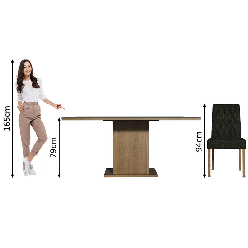 JUEGO DE COMEDOR MADESA HANNA CON 6 SILLAS MARRON/NEGRO/OXFORD - 5