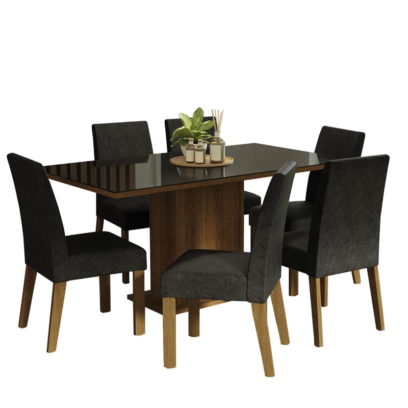 JUEGO DE COMEDOR MADESA ALEXIS CON 6 SILLAS MARRON/NEGRO/OXFORD