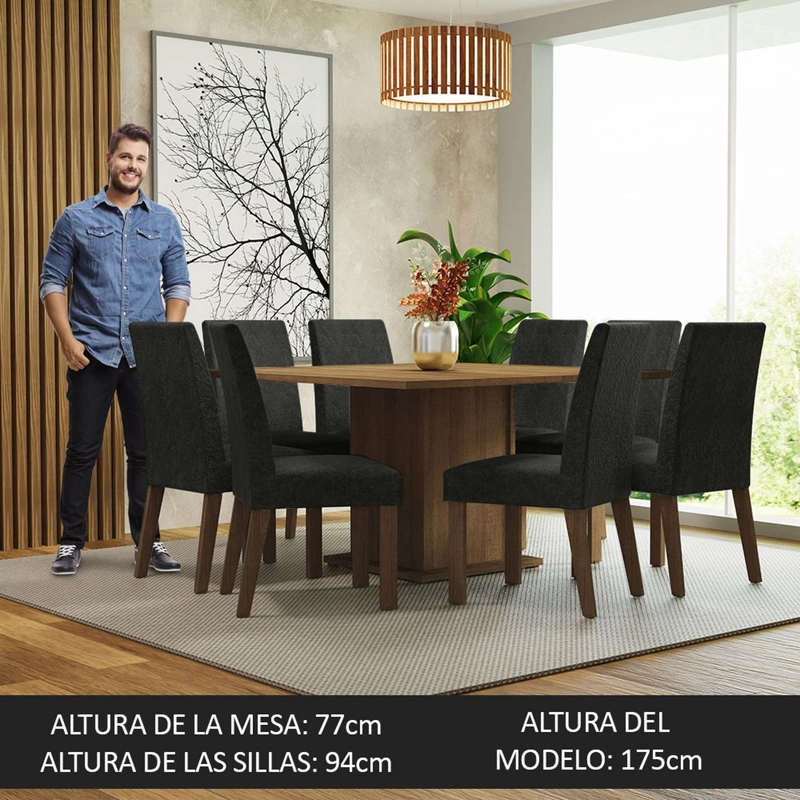 JUEGO DE COMEDOR MADESA DORIS CON 8 SILLAS MARRON/OXFORD - 4