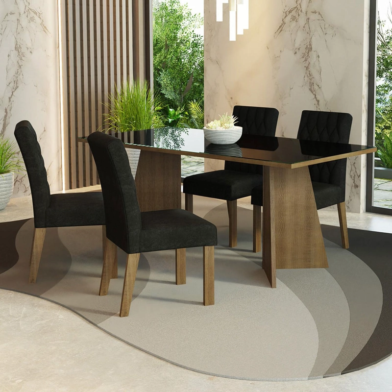 JUEGO DE COMEDOR MADESA HARPER CON 4 SILLAS MARRON/NEGRO/OXFORD