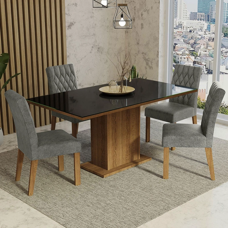 JUEGO DE COMEDOR MADESA MARILIA CON 4 SILLAS MARRON/NEGRO/SILVER