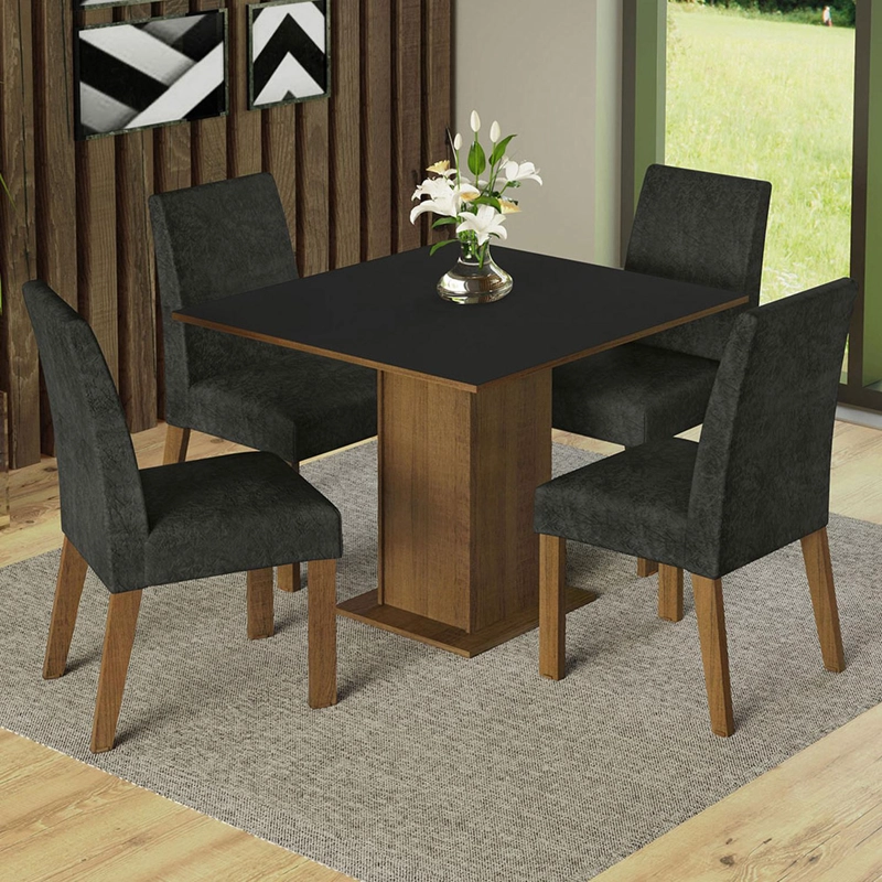 JUEGO DE COMEDOR MADESA KARINA CON 4 SILLAS MARRON/NEGRO/OXFORD