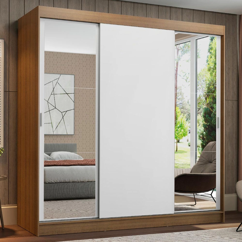 CLOSET MADESA RENO 3 PUERTAS CON 2 ESPEJOS MARRON/BLANCO - 1