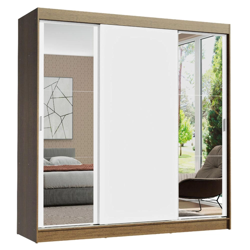 CLOSET MADESA RENO 3 PUERTAS CON 2 ESPEJOS MARRON/BLANCO - 2