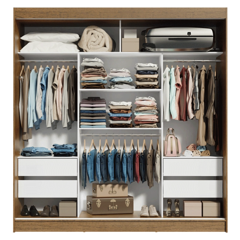 CLOSET MADESA RENO 3 PUERTAS CON 2 ESPEJOS MARRON/BLANCO - 8