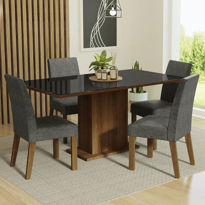 JUEGO DE COMEDOR MADESA AVRIL CON 4 SILLAS MARRON/NEGRO/SILVER