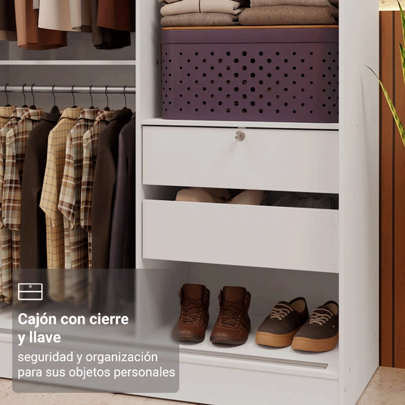 CLOSET MADESA LUKE 2 PUERTAS CORREDIZAS CON 1 ESPEJO BLANCO - 7
