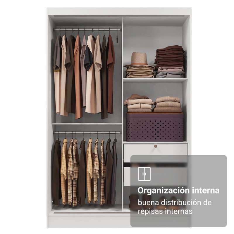 CLOSET MADESA LUKE 2 PUERTAS CORREDIZAS CON 1 ESPEJO BLANCO - 9