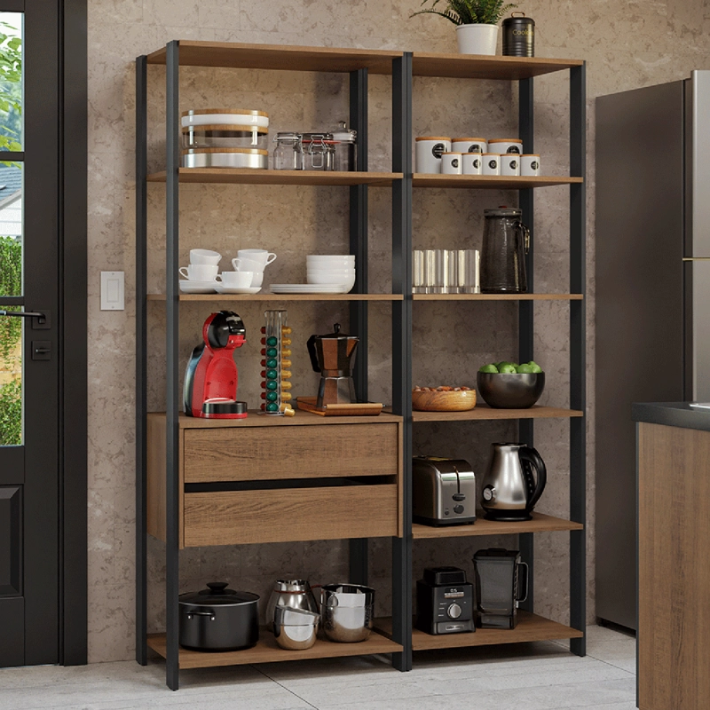 ESTANTE MULTIUSO MADESA 129 CM 9 REPISAS 2 CAJONES MARRON/NEGRO - 1