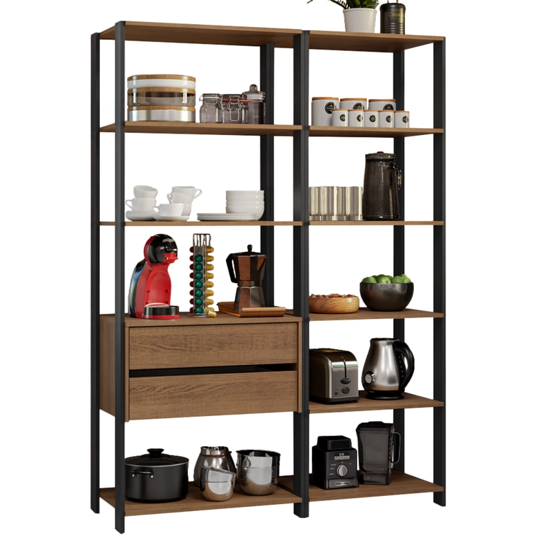 ESTANTE MULTIUSO MADESA 129 CM 9 REPISAS 2 CAJONES MARRON/NEGRO - 2