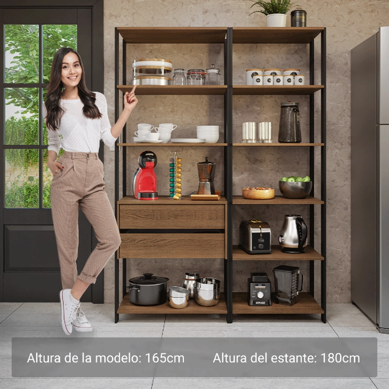 ESTANTE MULTIUSO MADESA 129 CM 9 REPISAS 2 CAJONES MARRON/NEGRO - 4