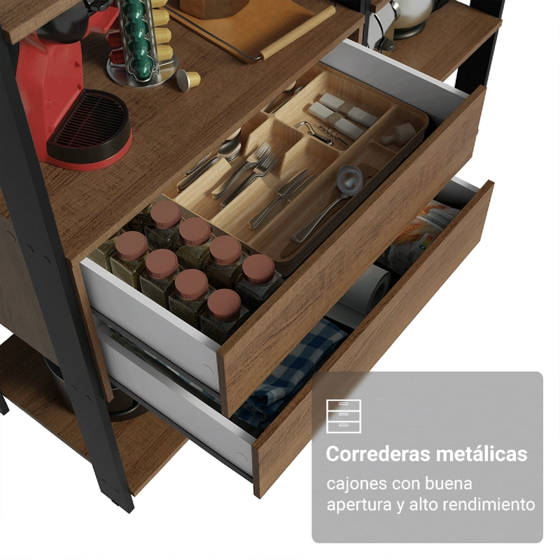 ESTANTE MULTIUSO MADESA 129 CM 9 REPISAS 2 CAJONES MARRON/NEGRO - 6