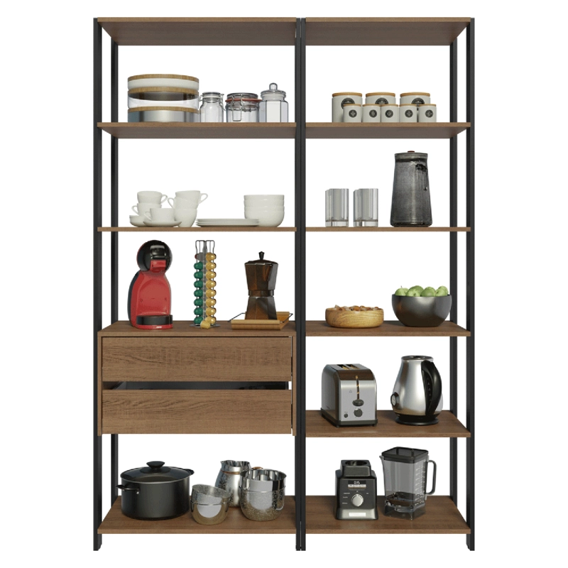 ESTANTE MULTIUSO MADESA 129 CM 9 REPISAS 2 CAJONES MARRON/NEGRO - 8