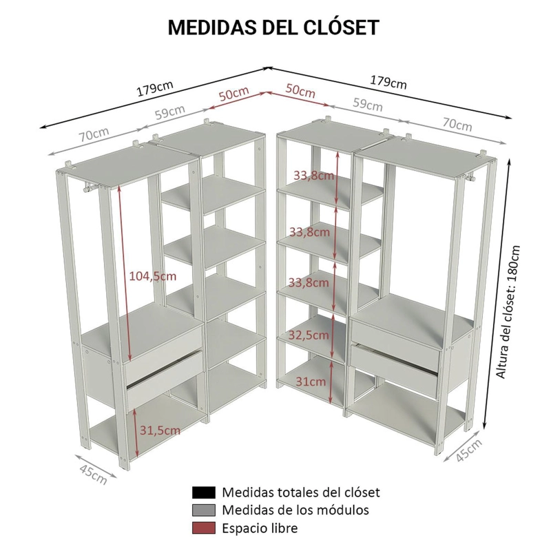 CLOSET ABIERTO MADESA VALENCIA 258 CM 4 CAJONES 04 MARRON/NEGRO - 2