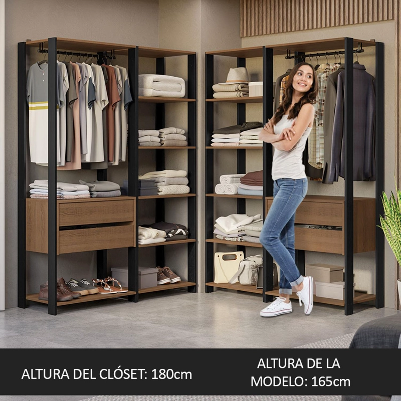 CLOSET ABIERTO MADESA VALENCIA 258 CM 4 CAJONES 04 MARRON/NEGRO - 3