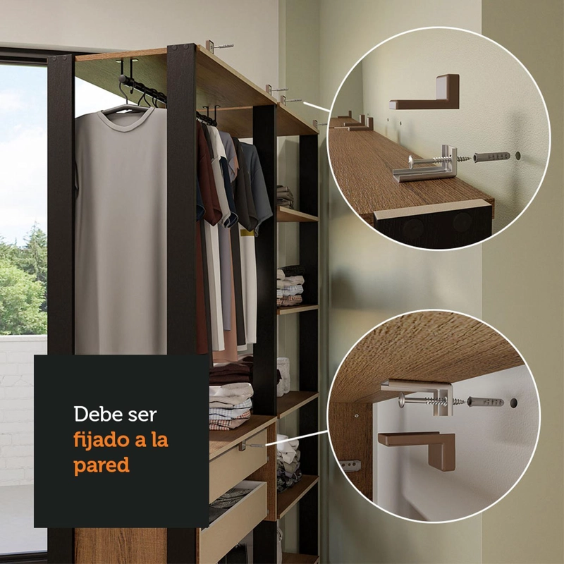 CLOSET ABIERTO MADESA VALENCIA 258 CM 4 CAJONES 04 MARRON/NEGRO - 4