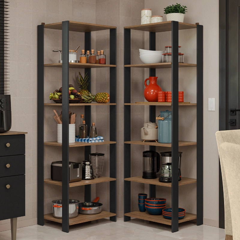 ESTANTE MULTIUSO ESQUINERO MADESA 118 CM 10 REPISAS MARRON/NEGRO - 1