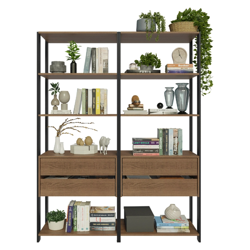 ESTANTE LIBRERO MADESA 140 CM 8 REPISAS 4 CAJONES MARRON/NEGRO - 5