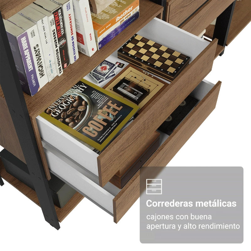 ESTANTE LIBRERO MADESA 140 CM 8 REPISAS 4 CAJONES MARRON/NEGRO - 8