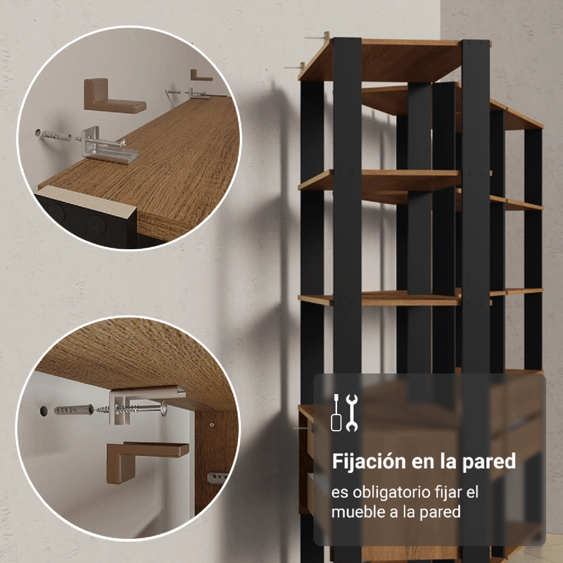 ESTANTE LIBRERO MADESA 140 CM 8 REPISAS 4 CAJONES MARRON/NEGRO - 9