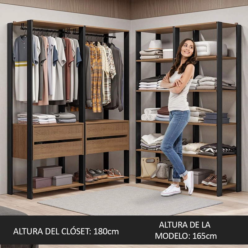 CLOSET ABIERTO MADESA VALENCIA 258 CM 4 CAJONES 03 MARRON/NEGRO - 3